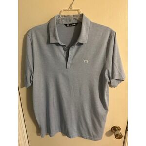TravisMathew Mens XL Light Blue Heathered Pima Cotton Blend Short Sleeve Polo